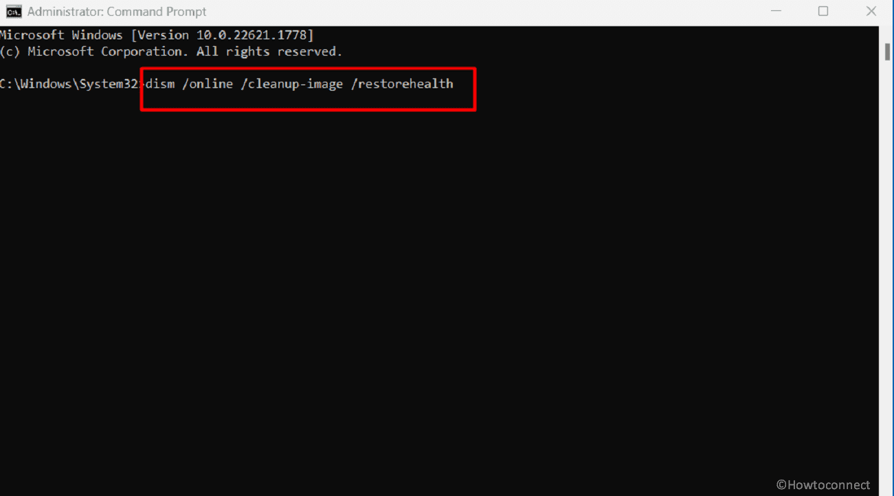 dism tool running on the administrator command prompt