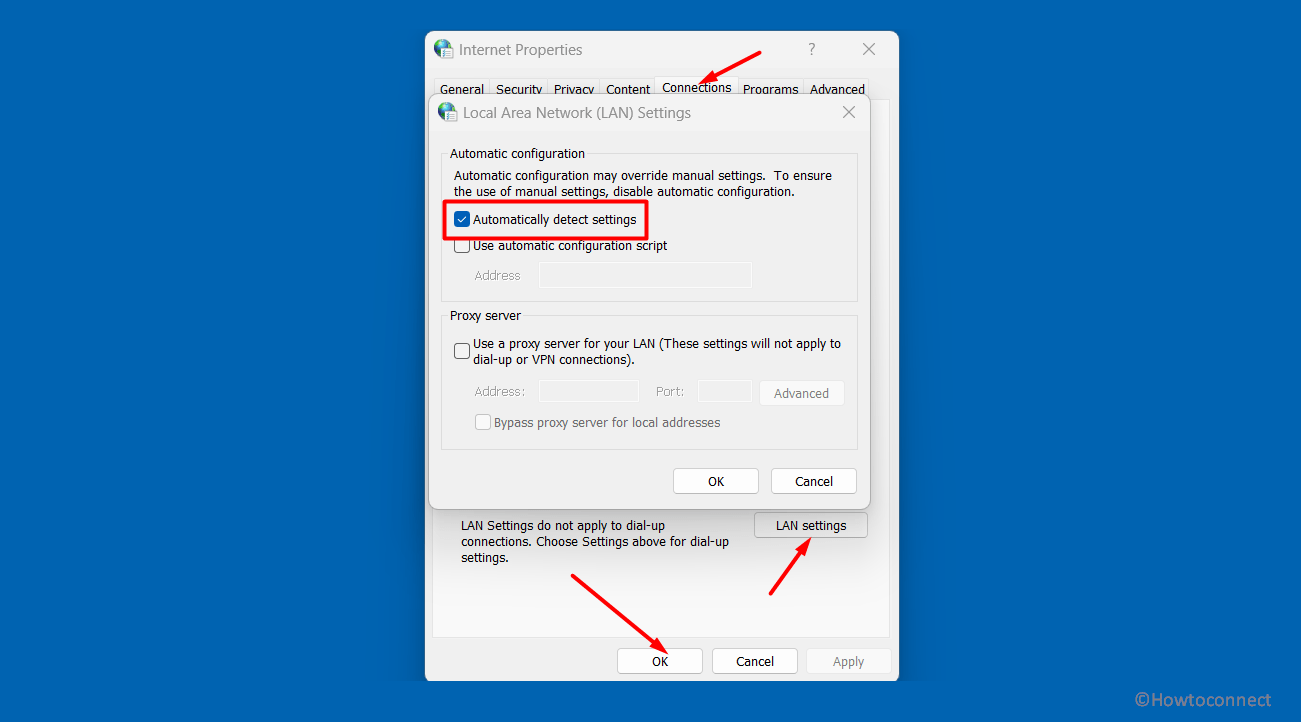 internet properties lan settings automatically detect settings