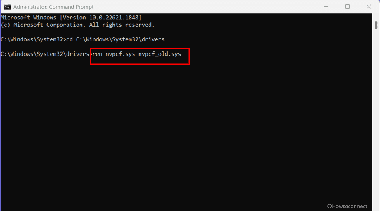 rename nvpcf.sys using cmd command prompt