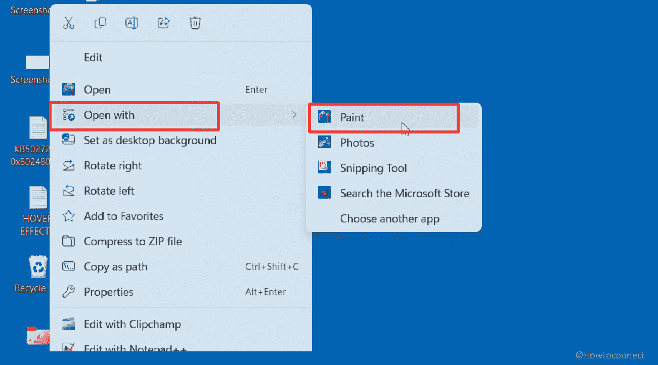 right click context menu open with paint