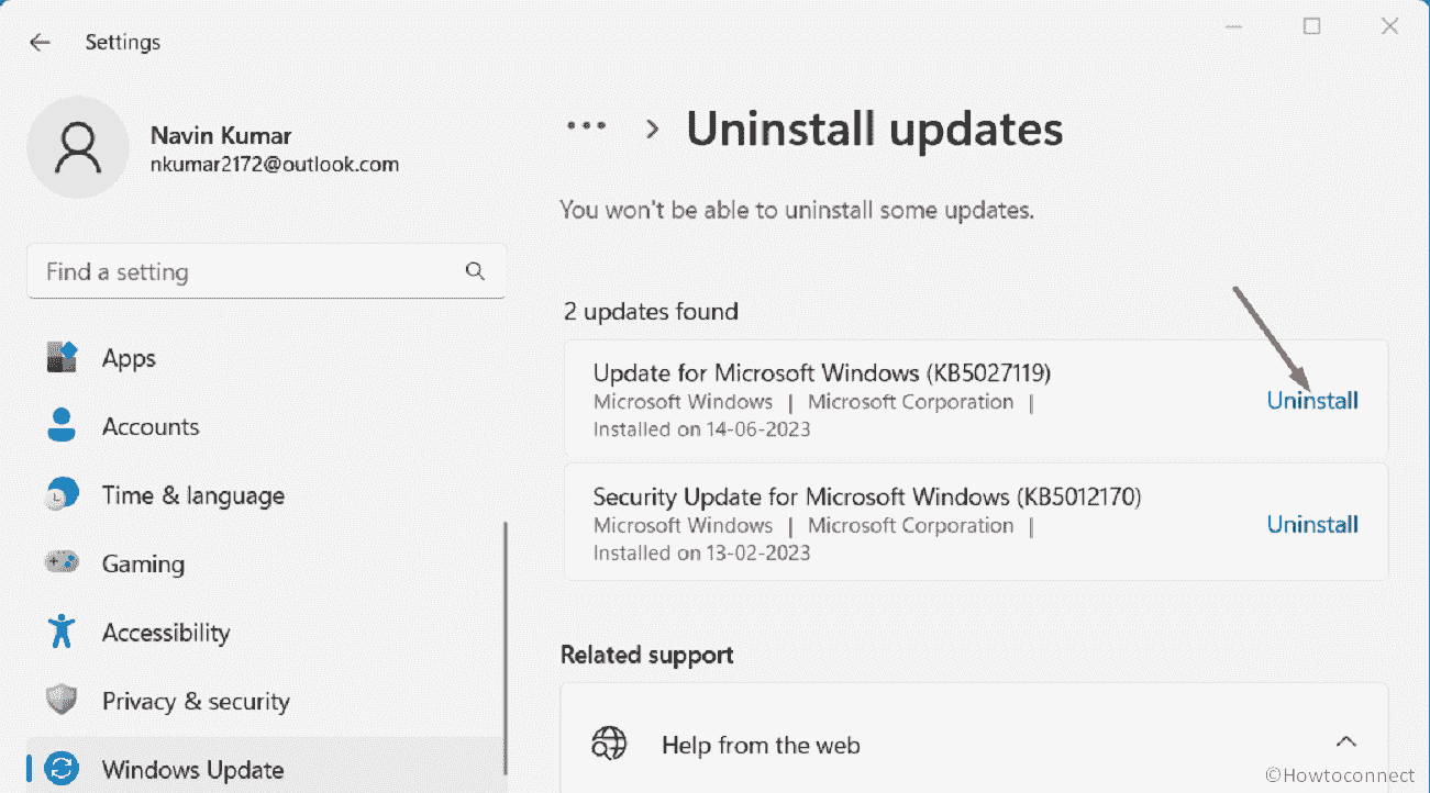 uninstall recently installed Windows update