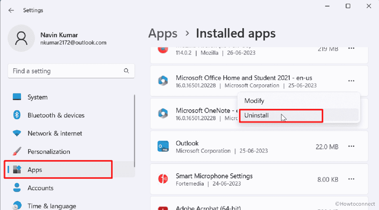 settings apps installed apps Microsoft office uninstall