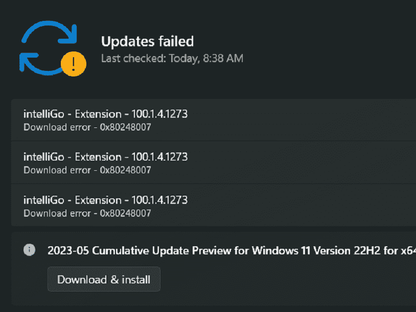 IntelliGo Extension 100.1.4.1273 Download Error