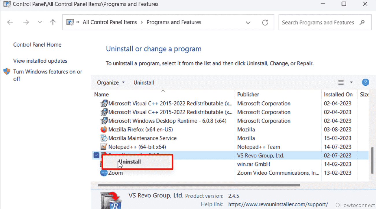 uninstall third party tools from programs and features control panel