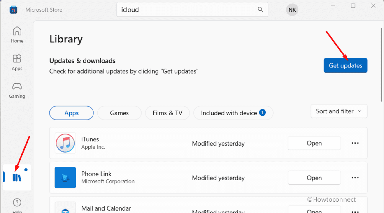 Microsoft Store library get updates