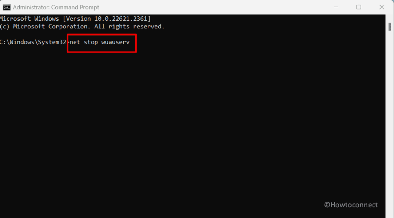 Reset the Windows Update Cache net stop wuauserv command