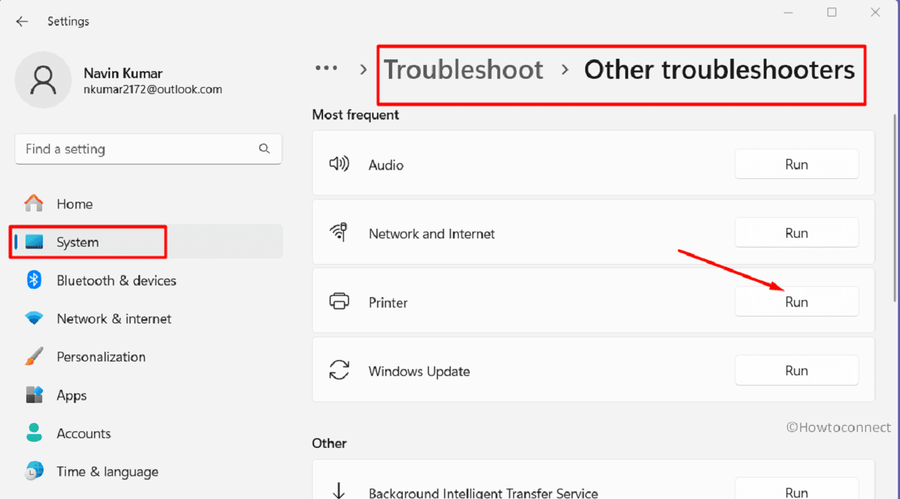 Use the Printer troubleshooter from Settings app