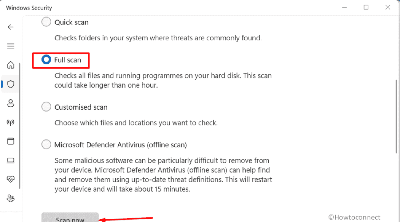 Windows defender virus & threat protection scan options full scan