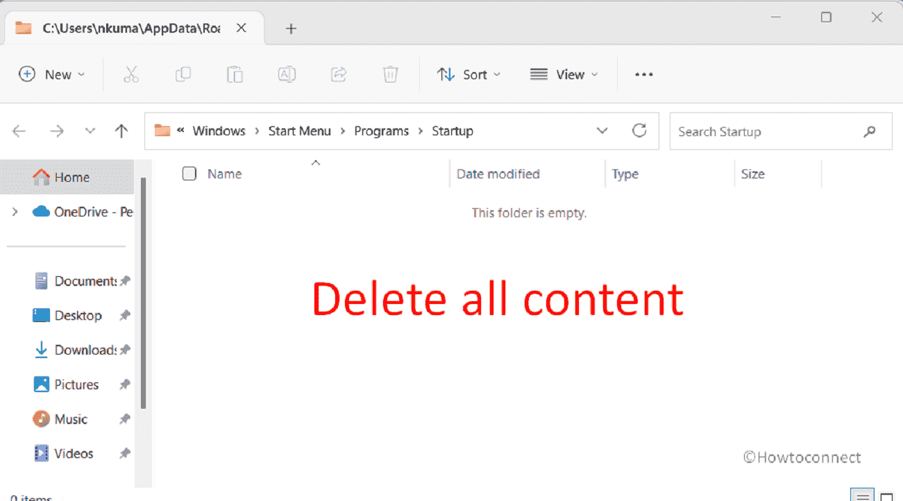 delete all content on shell startup folder