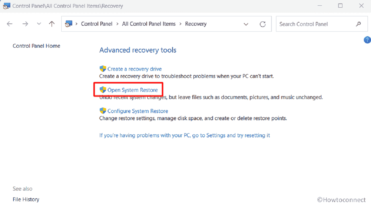 Advanced recovery tool open system restore
