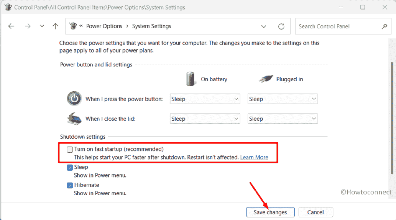 Change settings that are currently unavailable Turn on fast startup (recommended)