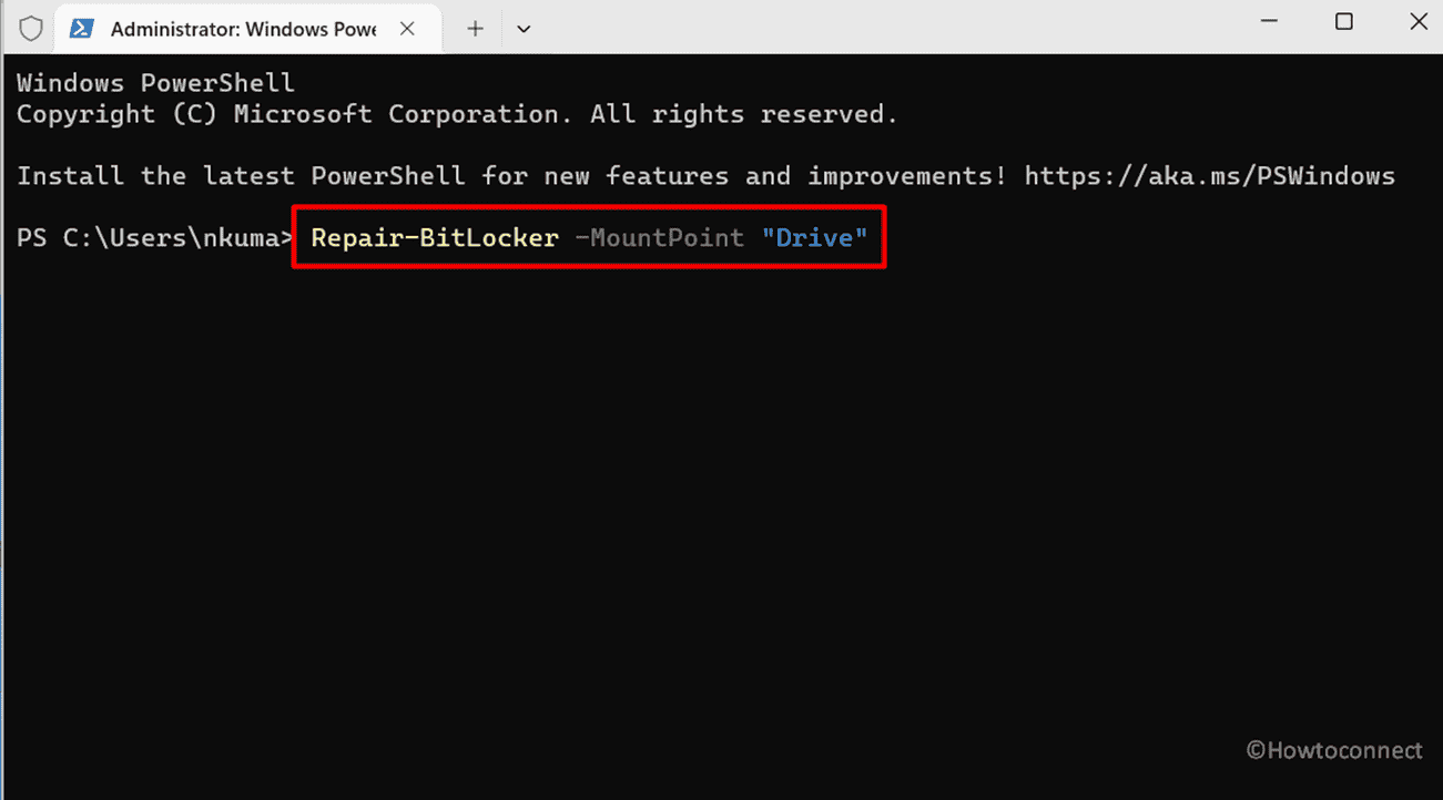 Repair-BitLocker -MountPoint "Drive" on Windows PowerShell