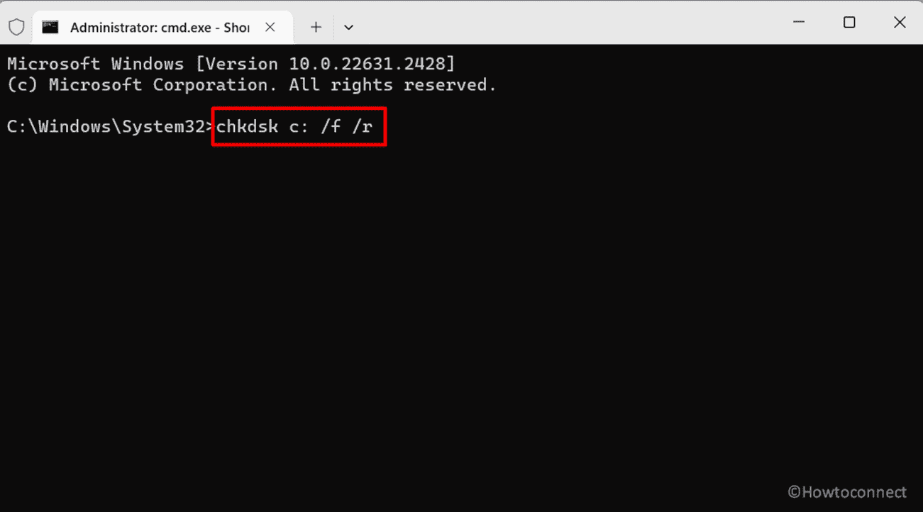 chkdsk command running on command prompt
