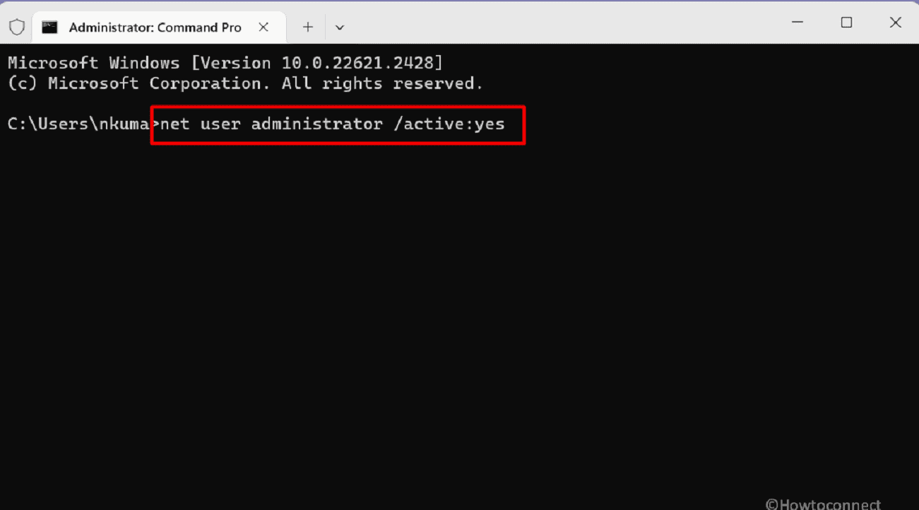 enable command prompt using administrator account