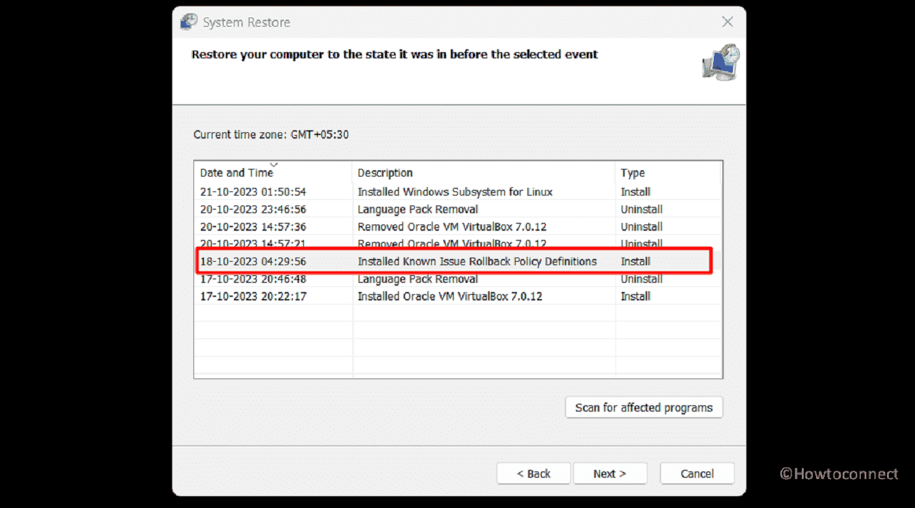 restore your computer to the state it was in before the selected event