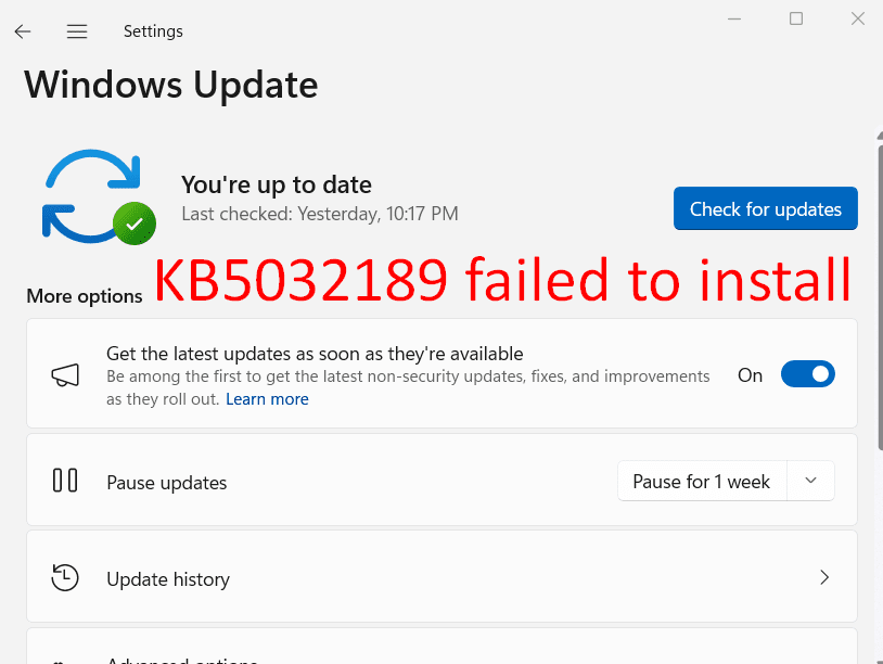 KB5032189 failed to install