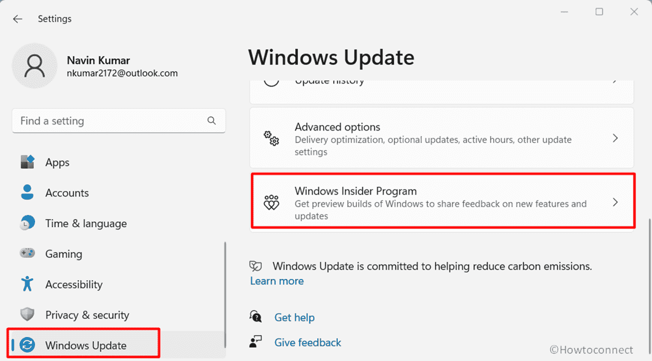 Settings Windows update windows insider program