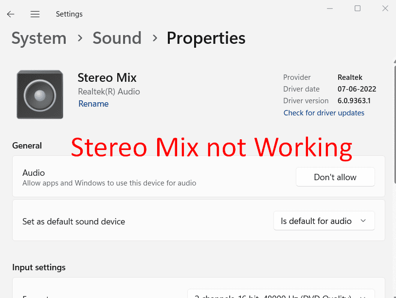 Stereo Mix not Working