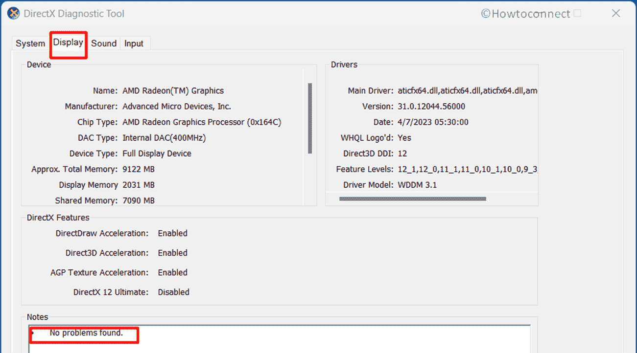 directx diagnostic tool display tab error