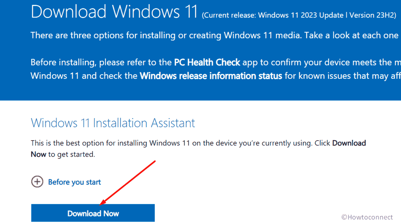 windows 11 installation assistant download button