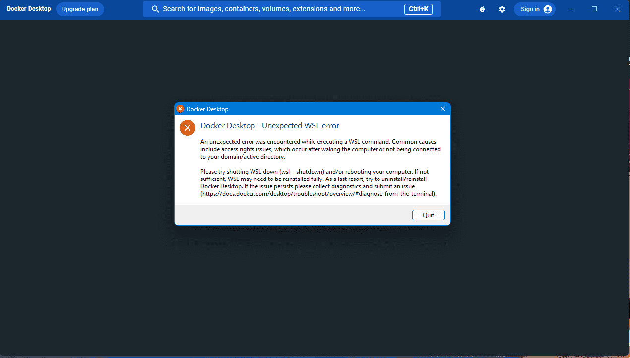 Docker Desktop Unexpected WSL Error