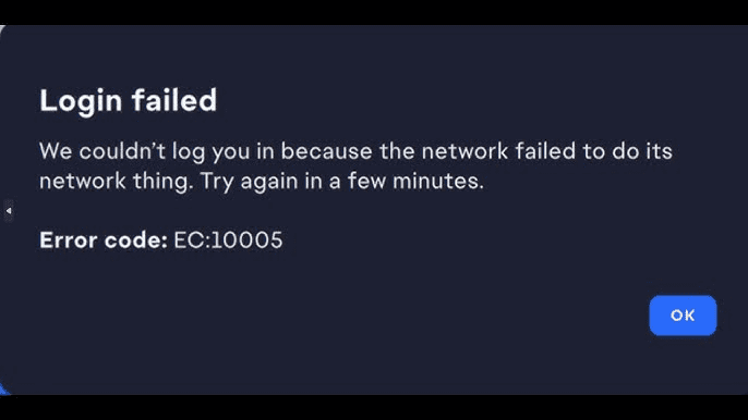 EA Desktop Login Error Code 10005