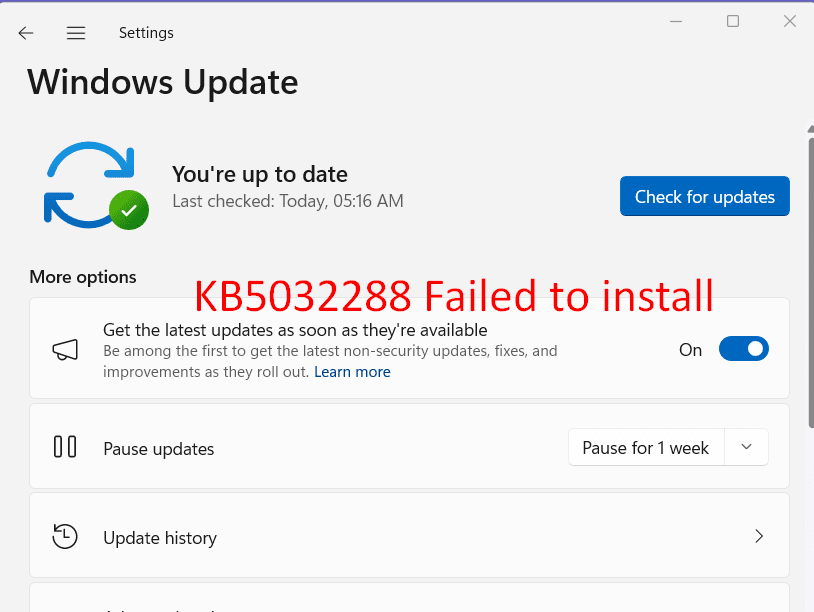 KB5032288 Failed to install