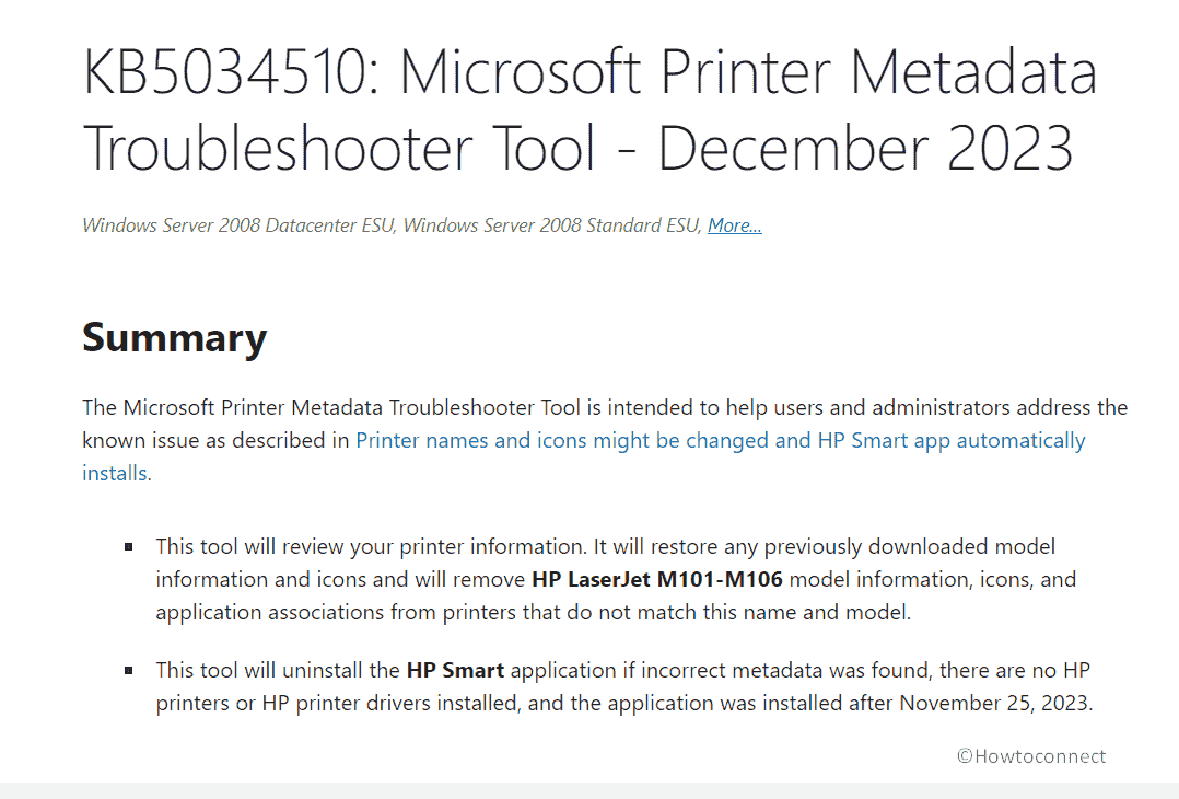 KB5034510 Microsoft Printer Metadata Troubleshooter Tool