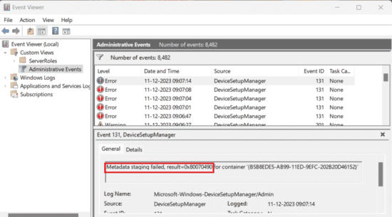 Fix Metadata staging failed Error 0x80070490 in Windows 10/11