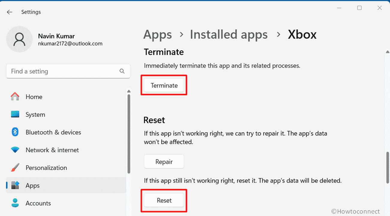 Reset the xbox application