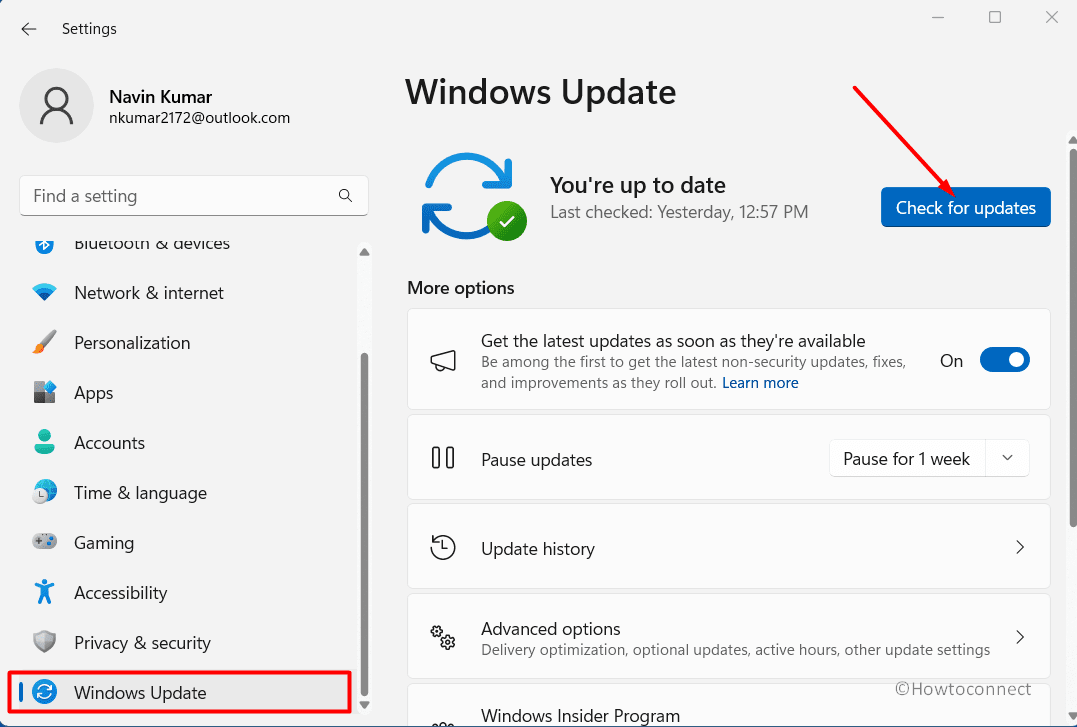 check for updates windows update settings