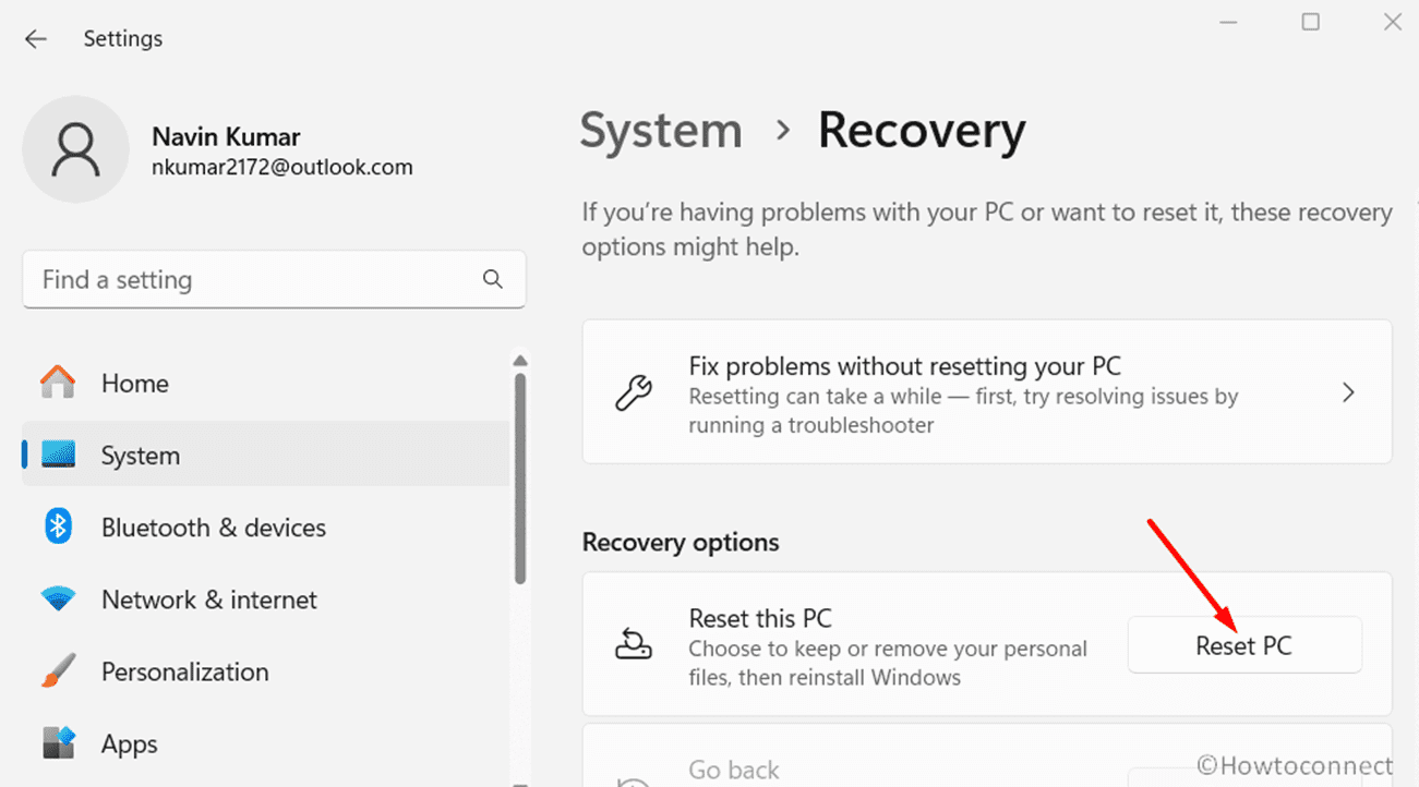 reset pc recovery system settings app
