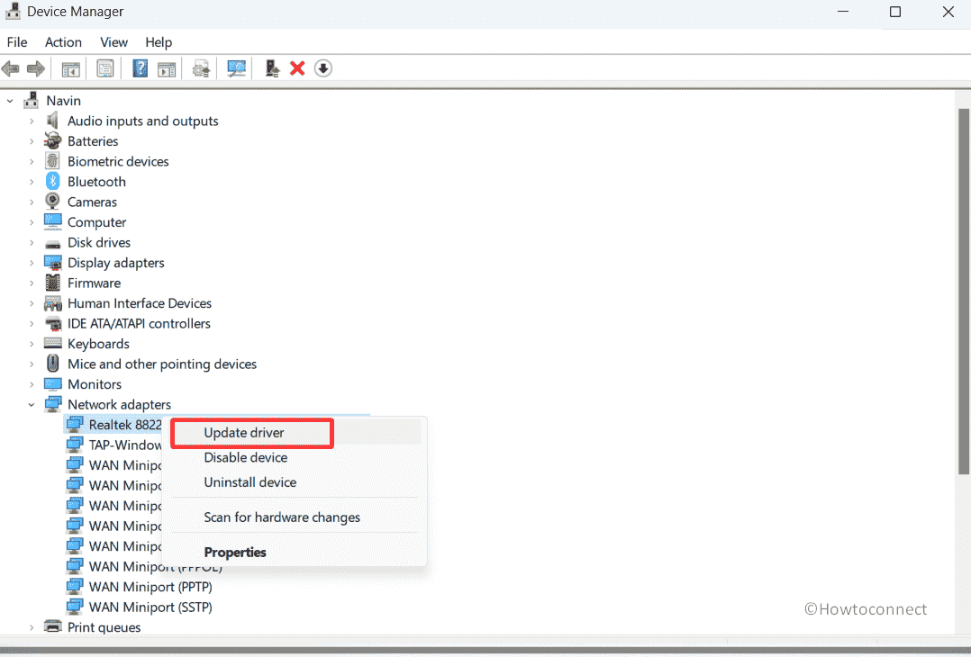 update drivers from Device Manager