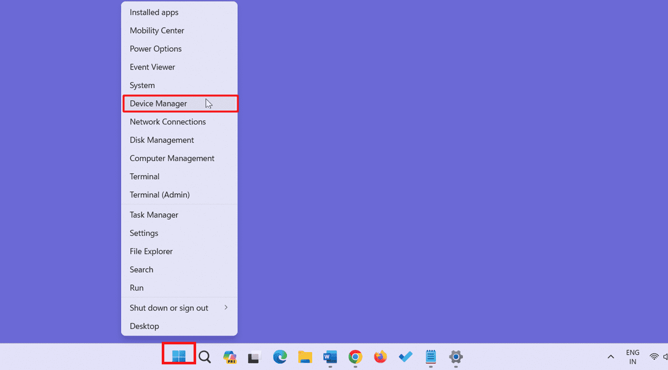 win x menu device manager right click on taskbar