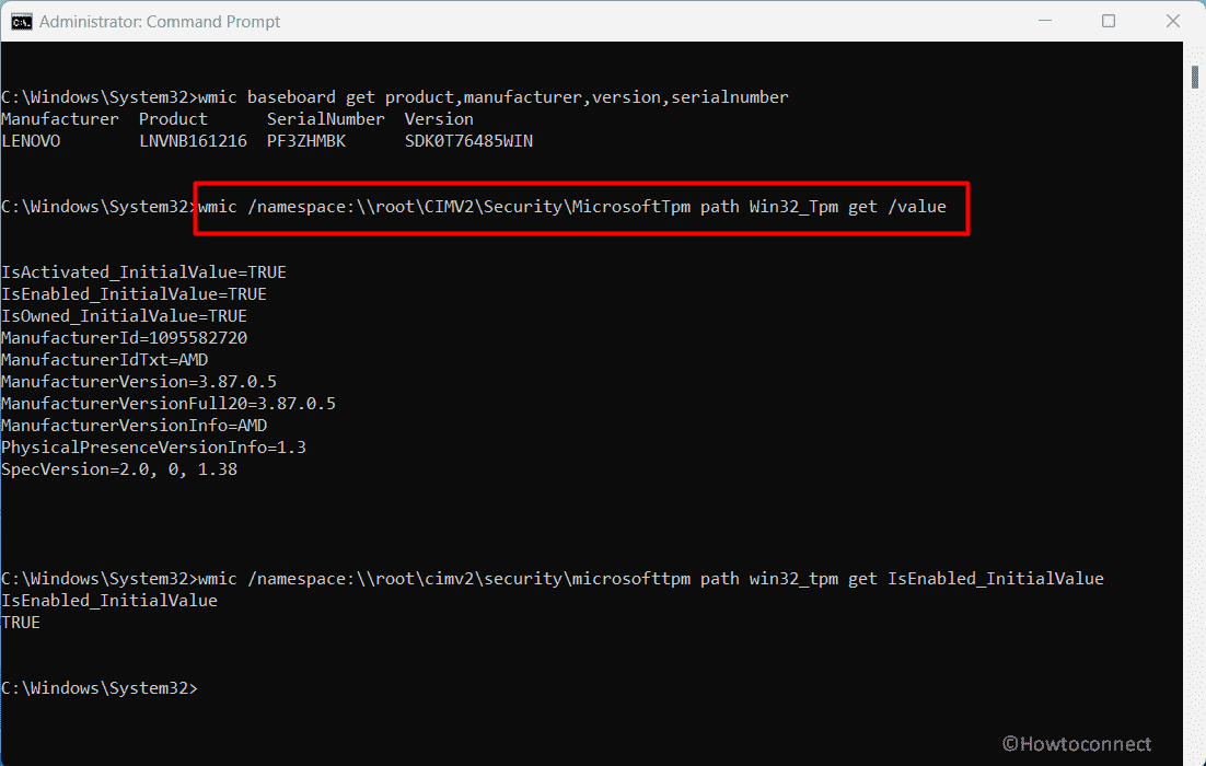 Check if tpm is enabled using command prompt