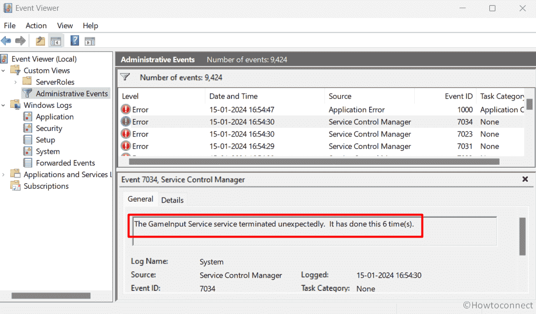 Gameinput Service service Terminated Unexpectedly