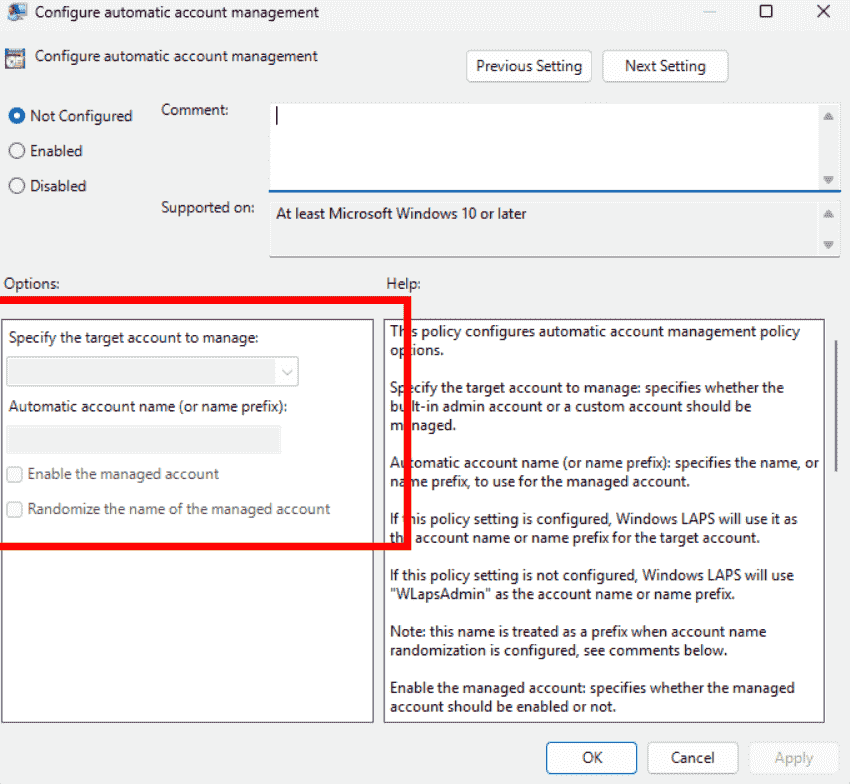 New automatic account management feature in Windows LAPS