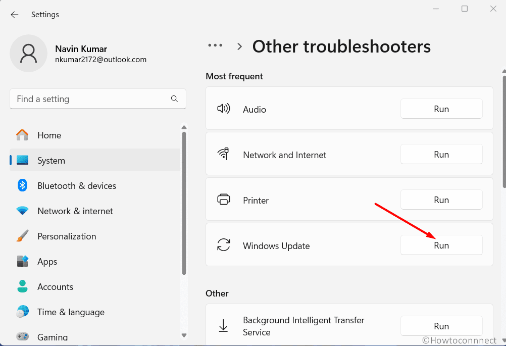 Windows update troubleshooter in Settings