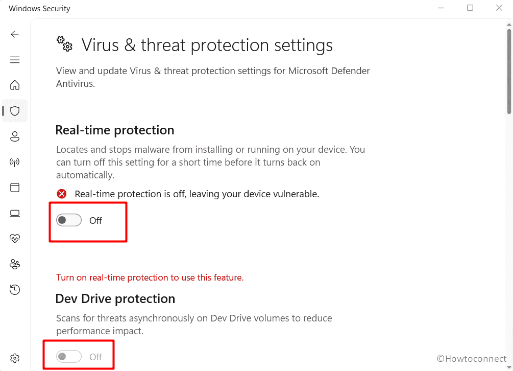 disable Real-time protection and Cloud-delivered protection toggles