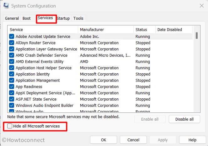 hide all microsoft services in system configurations
