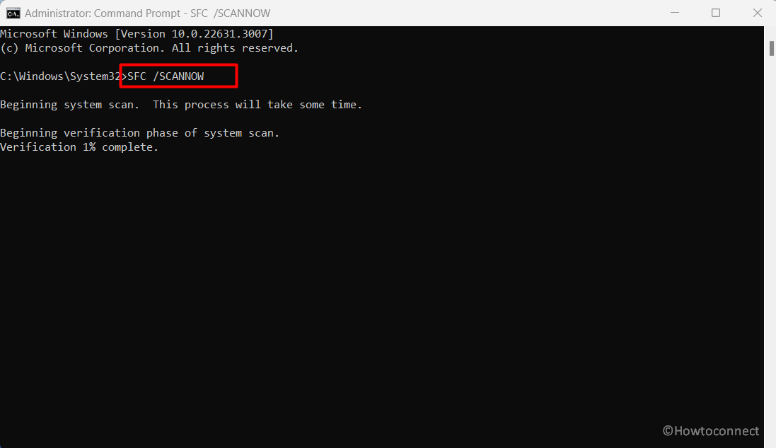 sfc /scannow on elevated command prompt