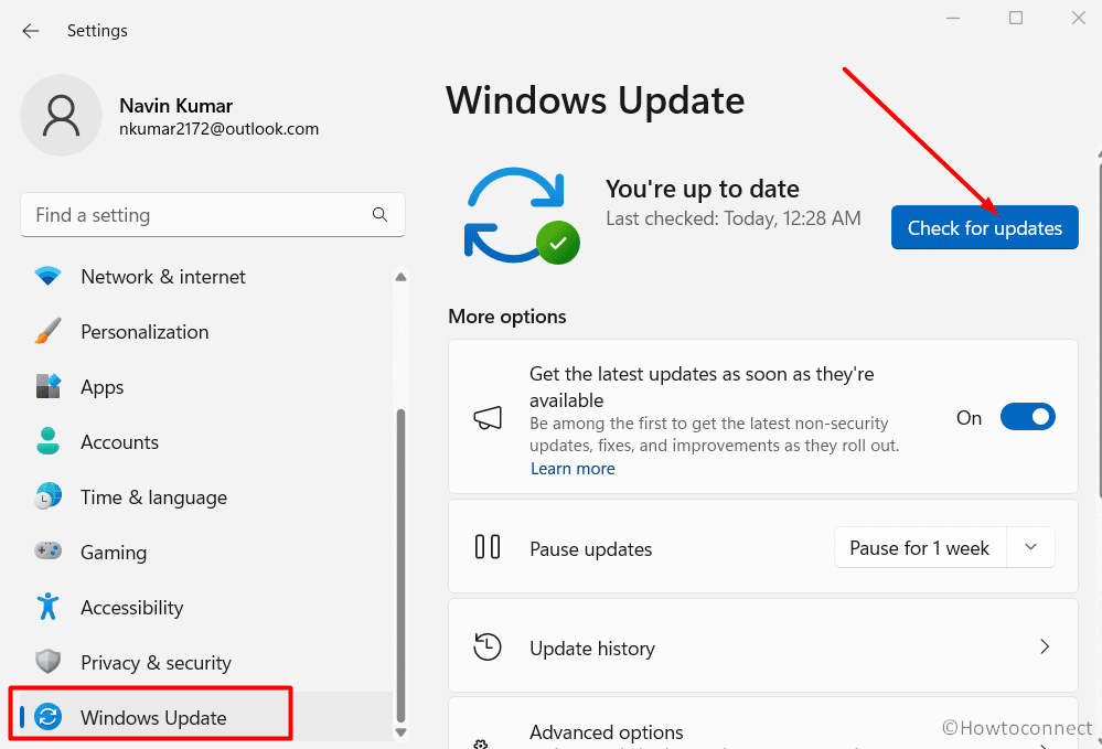 windows update settings check for updates