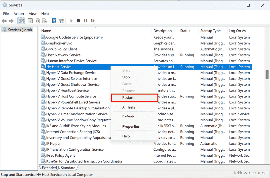 Restart HvHost service