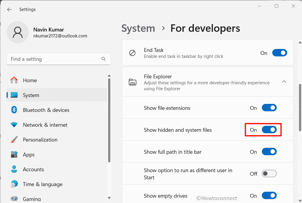 System Settings to Show Hidden files in Windows 11