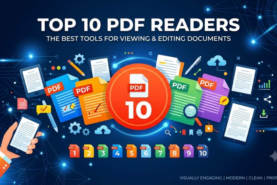 Illustration featuring digital pdf readers