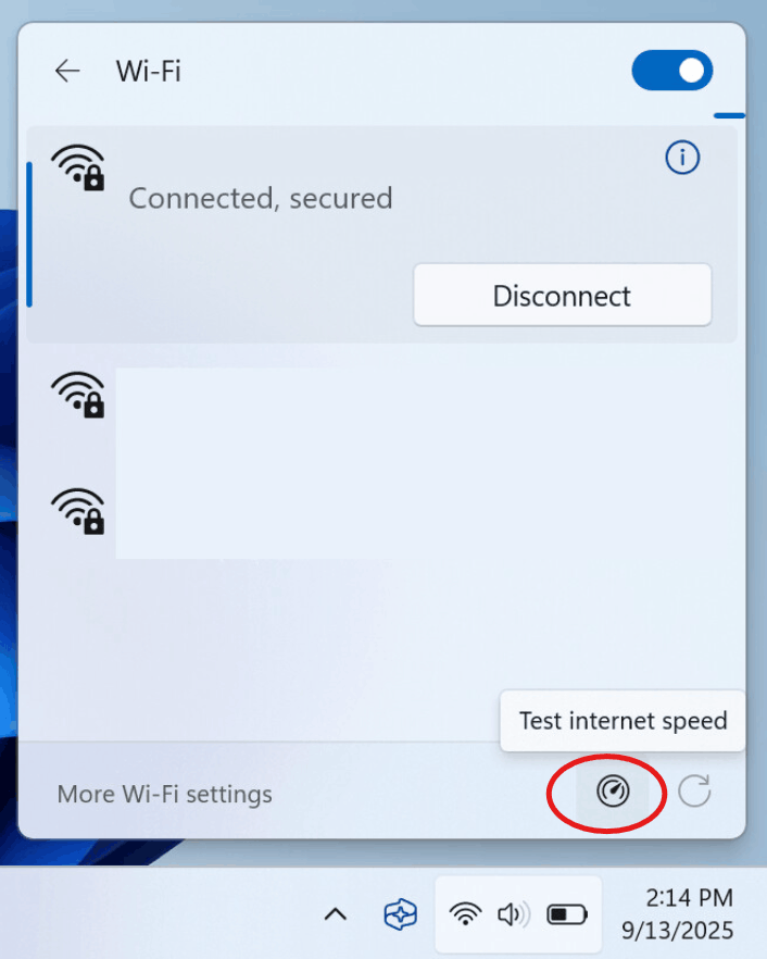 Speed Test control in Quick Setting
