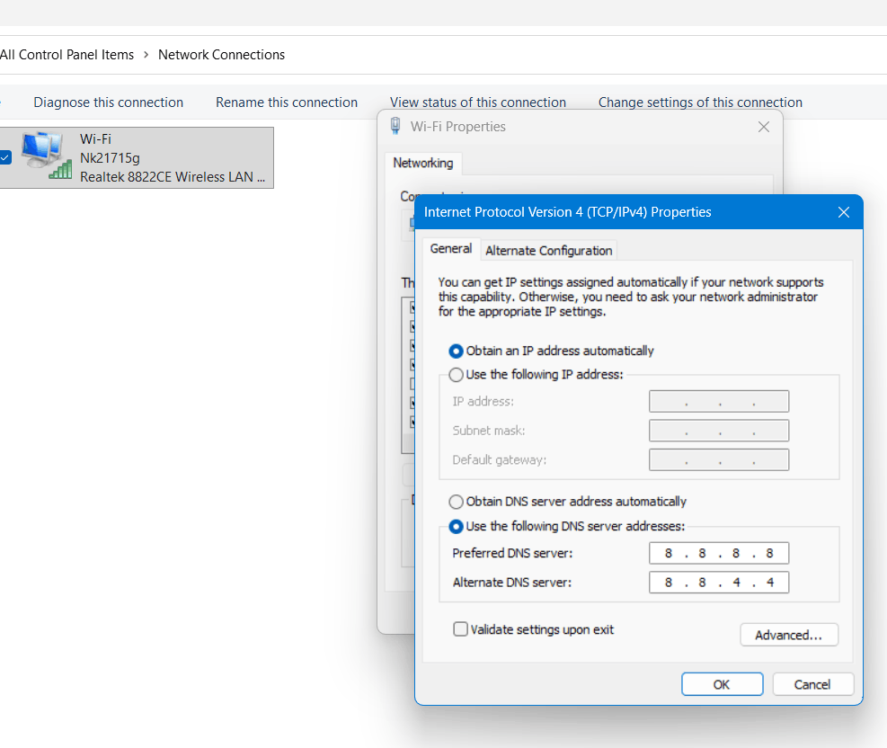 change dns server addresses