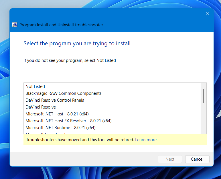 select the program you are trying to install