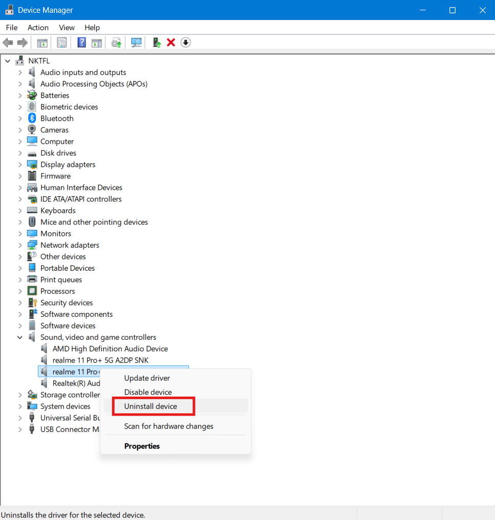 uninstall device device manager