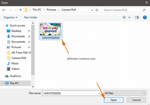 Opt image Open button in camera roll picture folder
